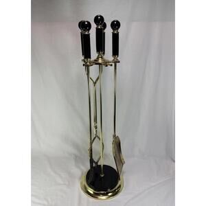 antique french marble and brass fireplace Tool Set /Stand Vintage Home Decor